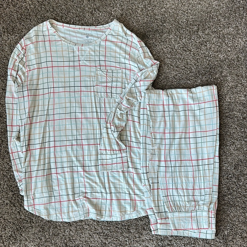 Lates by Kate Jam Pants Set Winter Pinstripe Checkered XL